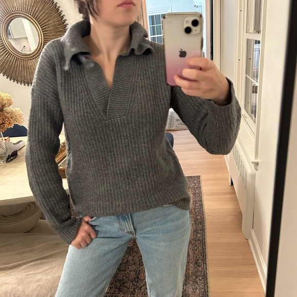 Nine West chunky grey green collared sweater size M - Picture 3 of 10